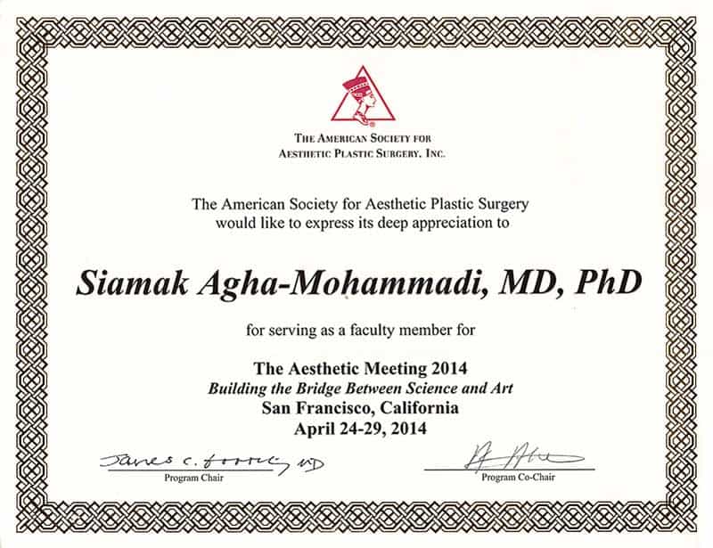 Certificate from The American Society for Aesthetic Plastic Surgery